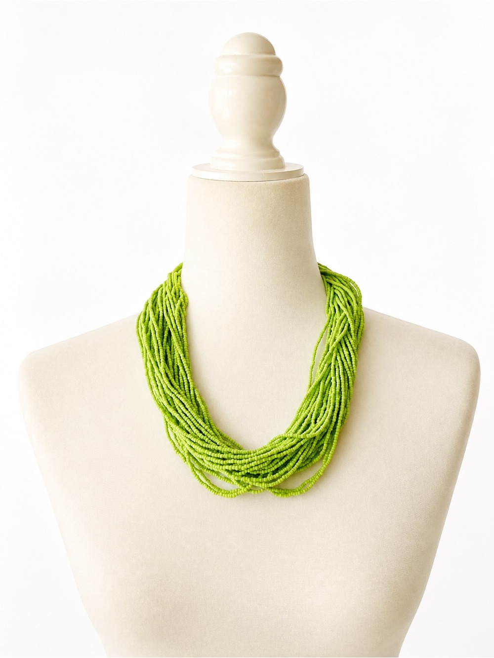 Lime Green Multi-Strand Seed Bead Statement Necklace
